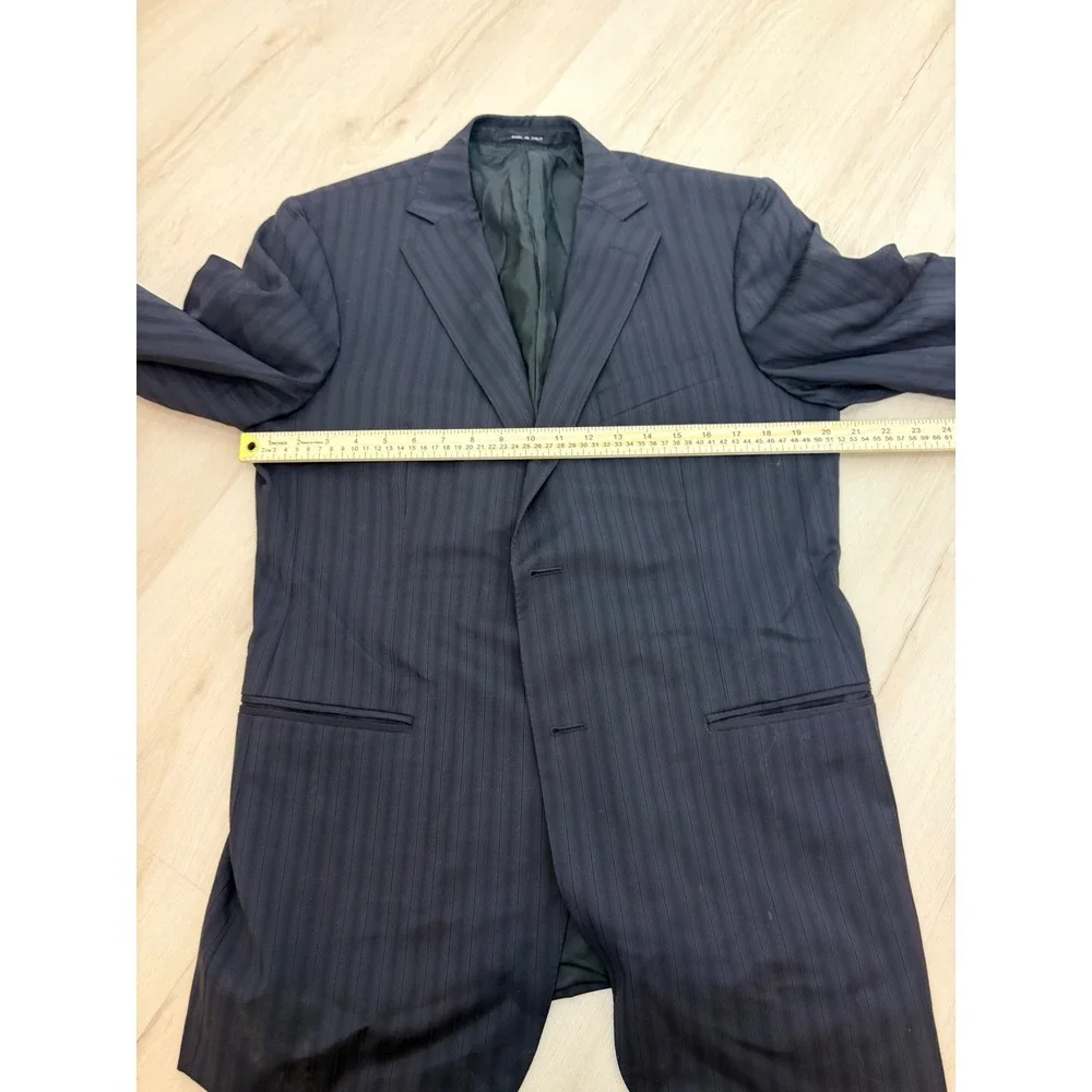 Zegna Blazer Suit Jacket Mens 52 L Navy Blue Pinstripe Wool Italy City Luxury